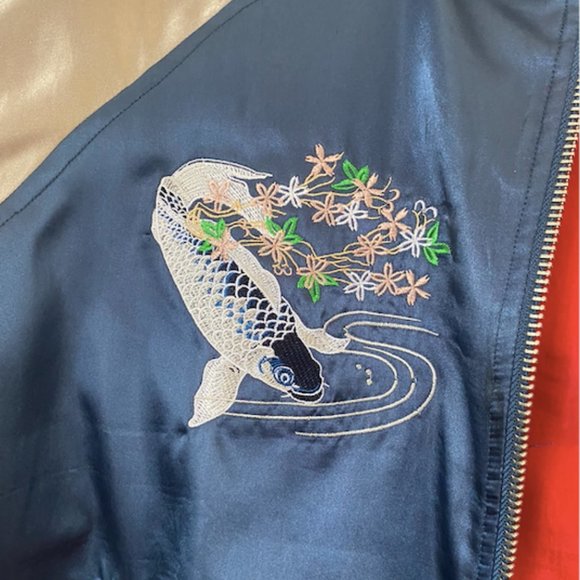 Blue Silk Japanese Bomber Jacket (US 8) - Picture 6 of 12